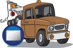 colorado map icon and an automobile tow truck