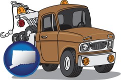 connecticut map icon and an automobile tow truck