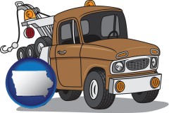 iowa map icon and an automobile tow truck