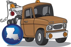 louisiana map icon and an automobile tow truck