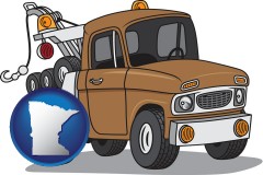 minnesota map icon and an automobile tow truck
