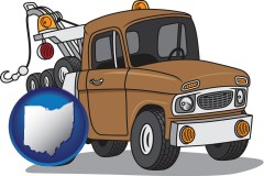 ohio map icon and an automobile tow truck