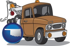 oklahoma map icon and an automobile tow truck