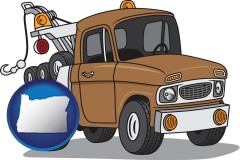 oregon map icon and an automobile tow truck