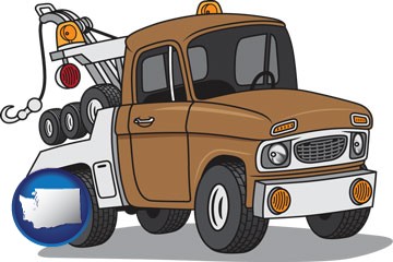 an automobile tow truck - with Washington icon